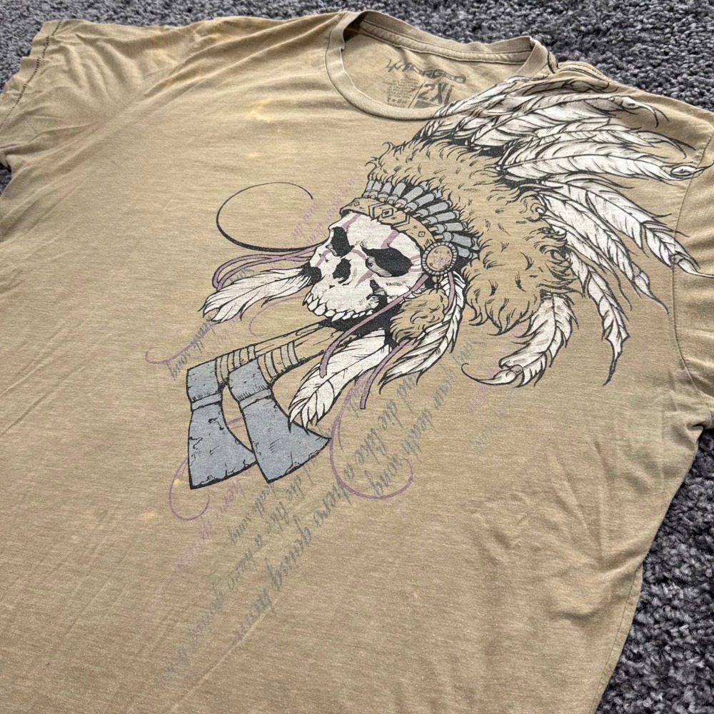 Military Forged Graphic T Shirt Mens Tan Fair Skull Headdress Axes 2XL